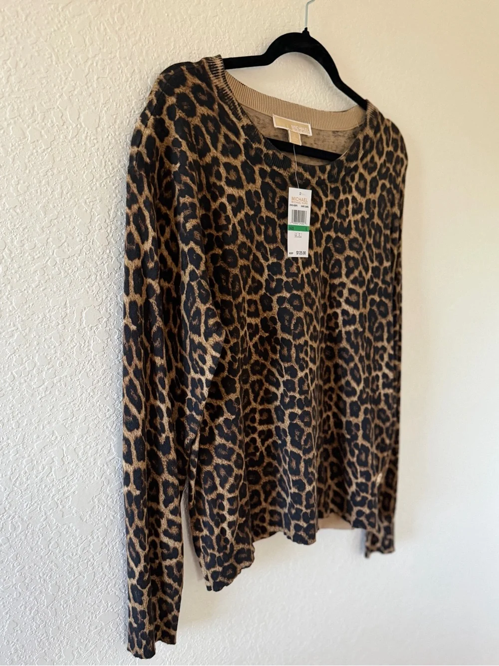 Michael Kors Leopard Print Long Sleeve Sweater - Brown/Black Size Large